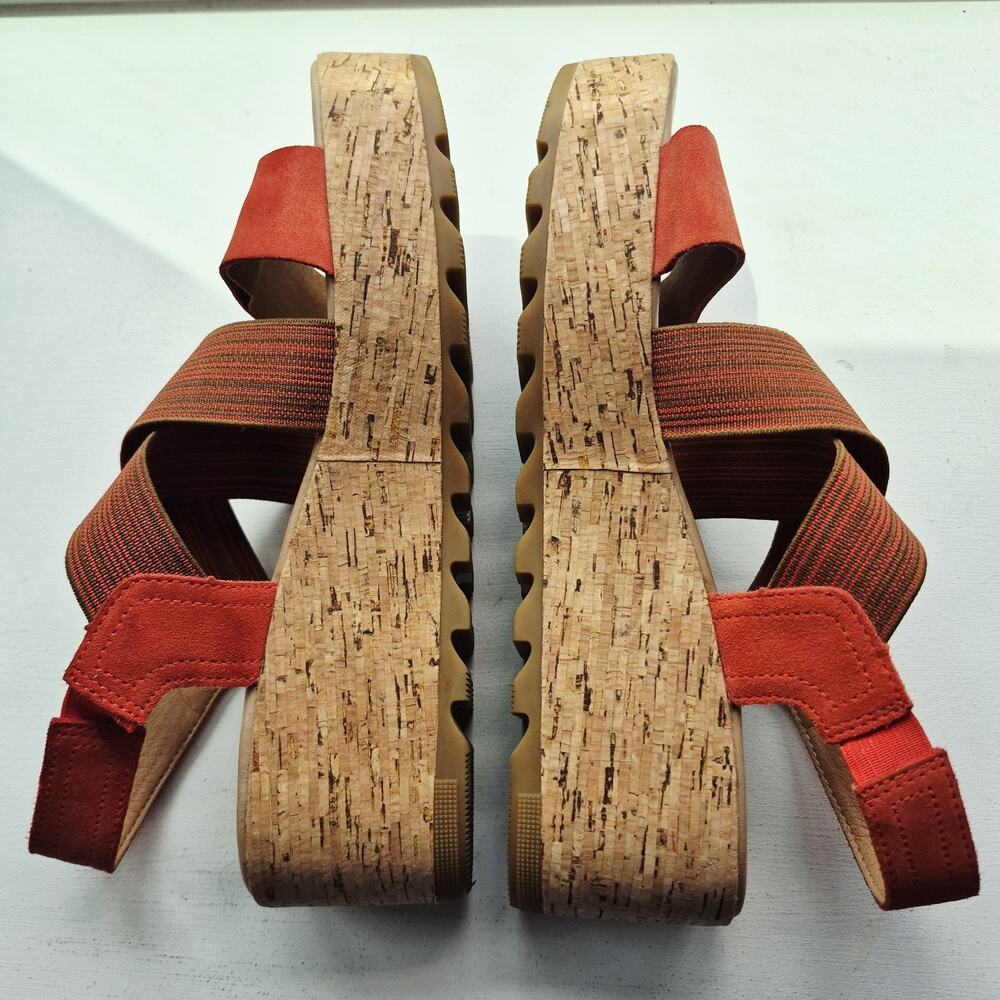 Sorel Cameron Flatform Sandals Womens 9 Orange Red Suede Cork Platform Slingback - Picture 6 of 9